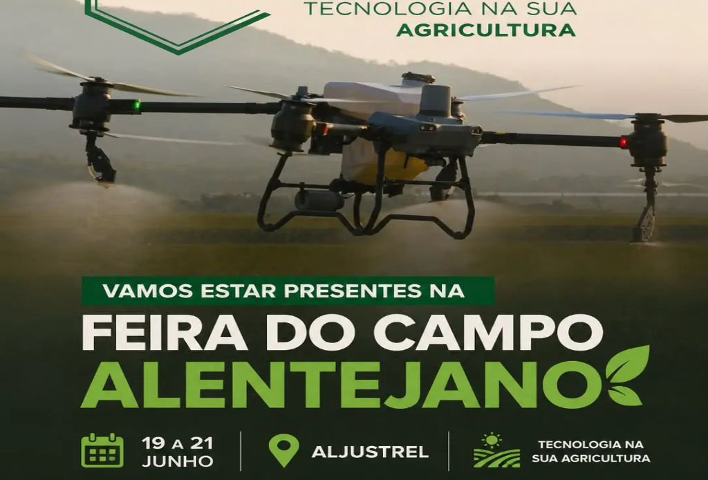 Drone agrícola e equipa da Agritech na preparação para a Feira do Campo Alentejano em Aljustrel